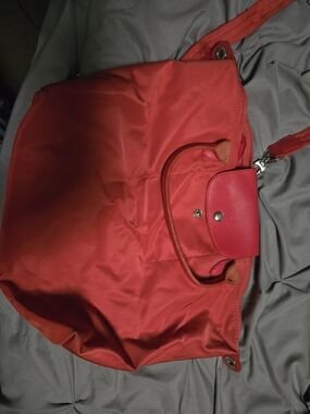 Red Women's Longchamp Paris Nylon Shoulder Tote Bag
